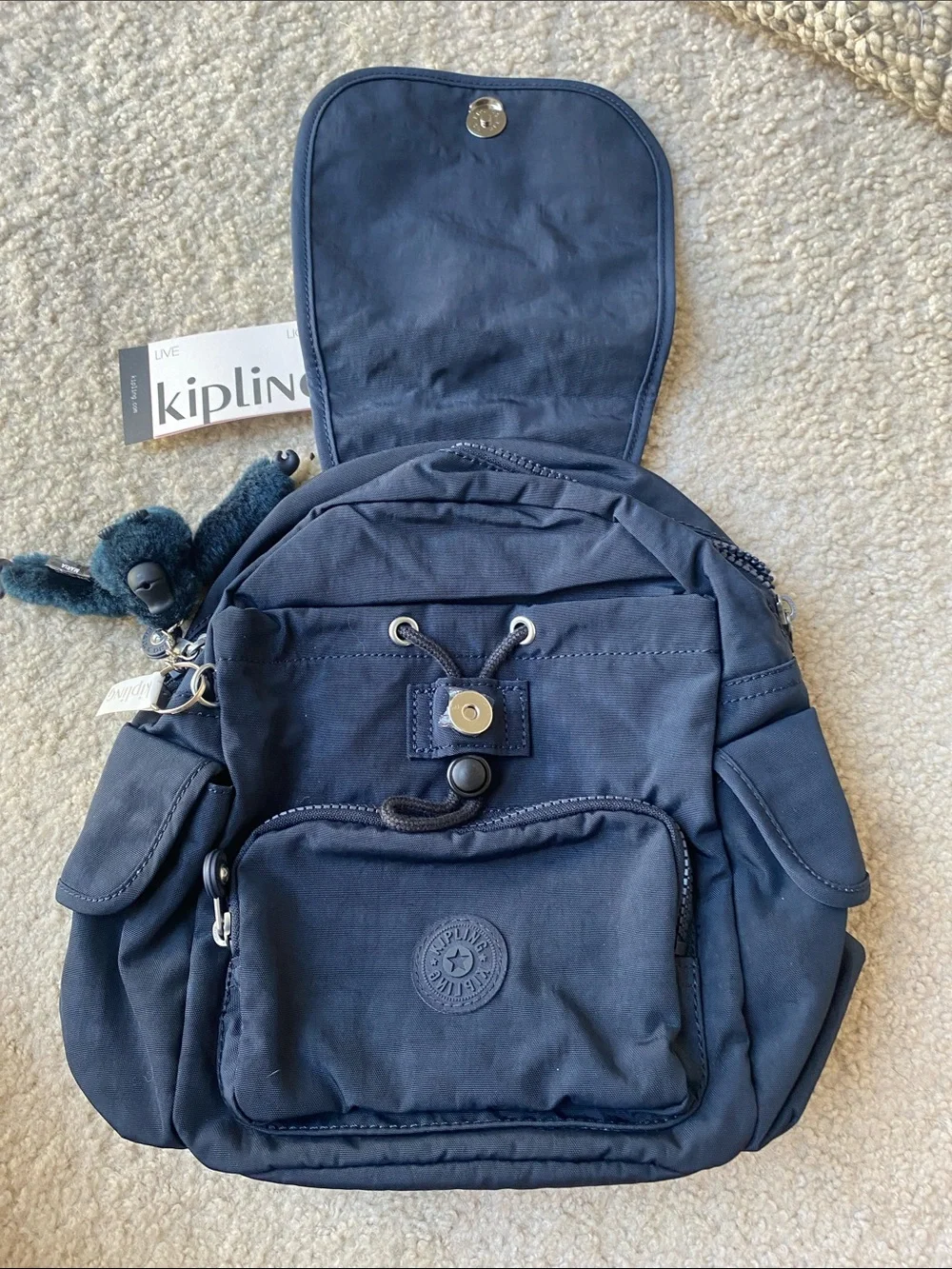Kipling Navy City Pack Mini Backpack with Monkey Keychain NWT